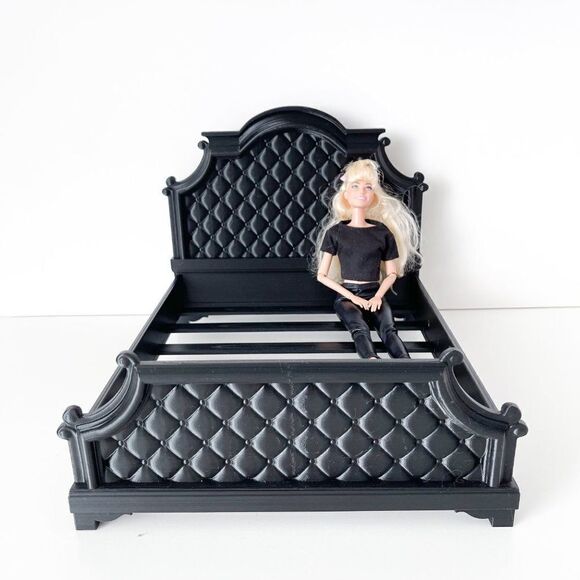 Black 1:6 Scale Tufted Chesterfield Bed for Barbie Integrity 12" Fashion Doll - Picture 4 of 6